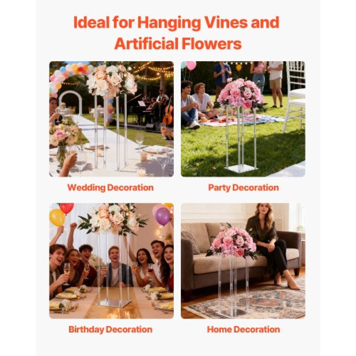VEVOR Wedding Flower Stand, 10PCS 50cm Column Flower Stand, Floral Stand με Ακρυλικό Laminate, Κυλινδρικό Κυβικό Floral Βάση για Γάμο, Πάρτυ, Γενέθλια, Σπίτι, Βάσεις Κεντρικής
