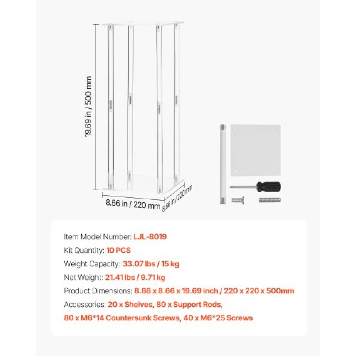 VEVOR Wedding Flower Stand, 10PCS 50cm Column Flower Stand, Floral Stand με Ακρυλικό Laminate, Κυλινδρικό Κυβικό Floral Βάση για Γάμο, Πάρτυ, Γενέθλια, Σπίτι, Βάσεις Κεντρικής