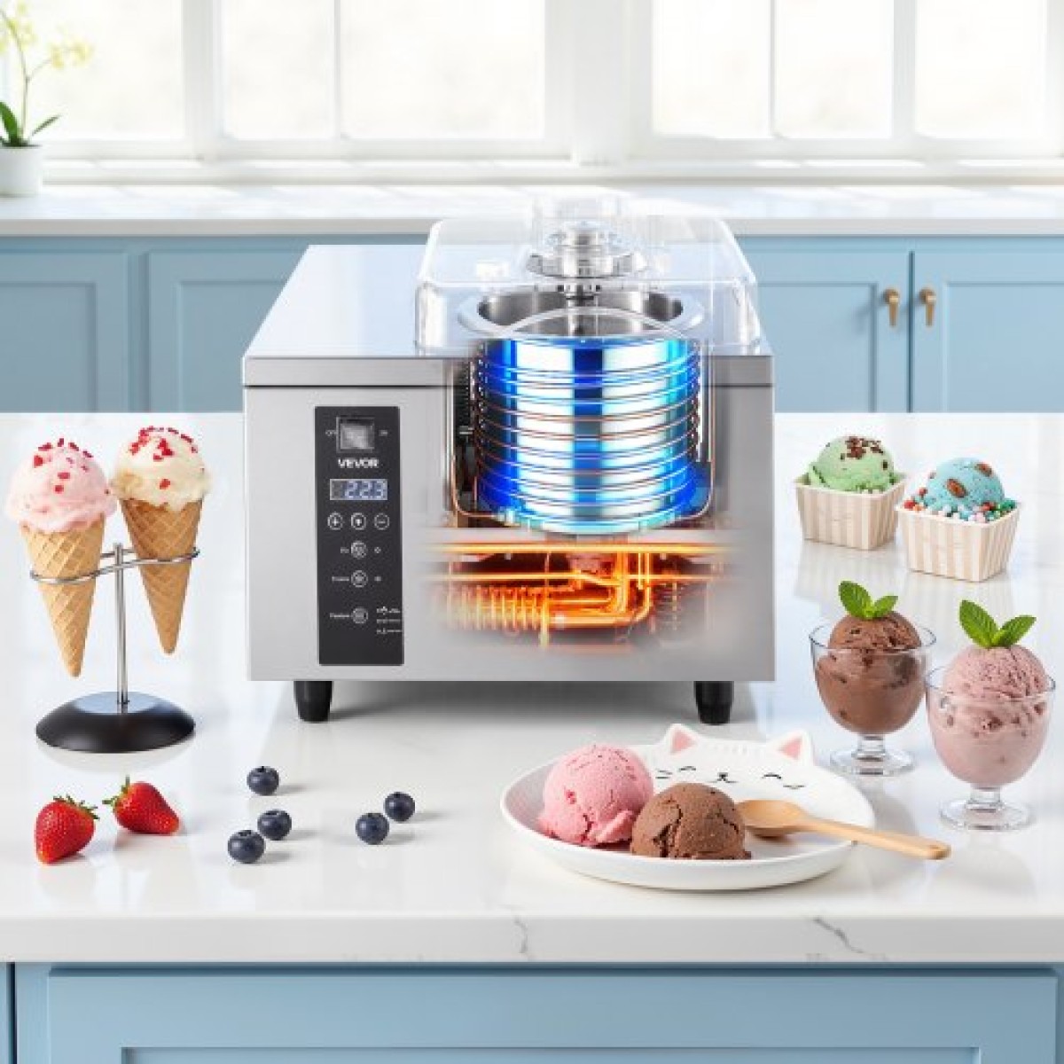 Εμπορική σκληρή παγωτομηχανή VEVOR, 500W 5L ανά ώρα, παγωτομηχανή Gelato Hard Serve με κύλινδρο 2,8L 304 από ανοξείδωτο χάλυβα, Πάνελ LED Auto Clean Υψηλή παραγωγικότητα για εστιατόρια με σνακ μπαρ