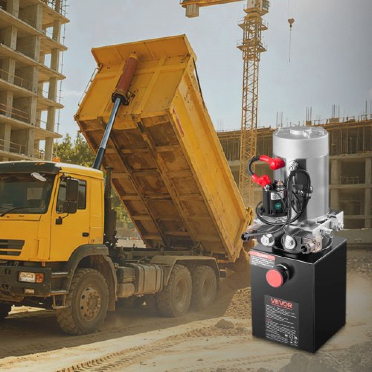 VEVOR 4 L Hydraulic Power Unit, Double Acting Dump Trailer Pump, 22 MPa Max Relief Pressure & 3,4 L/min Rate, DC 12V Hydraulic Pump with Metal Reservoir for Dump Trailer Car Lifting, Μαύρο