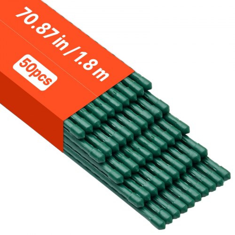 VEVOR Garden Stakes, 50 Pack, 1800 mm, Μεταλλικοί πάσσαλοι ντομάτας με πλαστική επικάλυψη, Garden Sticks για υποστήριξη φυτών, με μυτερό άκρο και αντιολισθητικά εξογκώματα για καλλιέργεια αναρριχώμενων φυτών, λαχανικά εξωτερικού χώρου