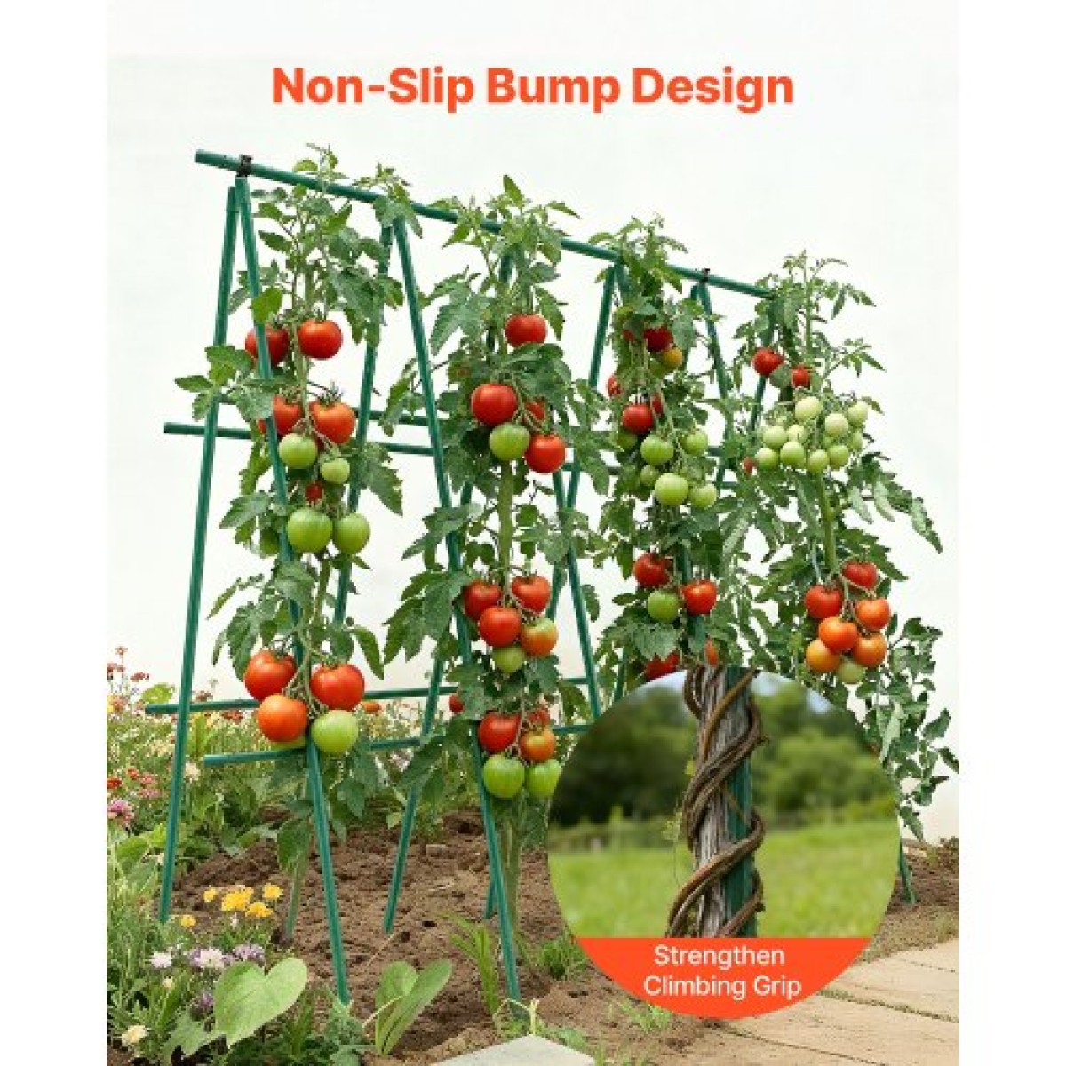 VEVOR Garden Stakes, 50 Pack, 1800 mm, Μεταλλικοί πάσσαλοι ντομάτας με πλαστική επικάλυψη, Garden Sticks για υποστήριξη φυτών, με μυτερό άκρο και αντιολισθητικά εξογκώματα για καλλιέργεια αναρριχώμενων φυτών, λαχανικά εξωτερικού χώρου