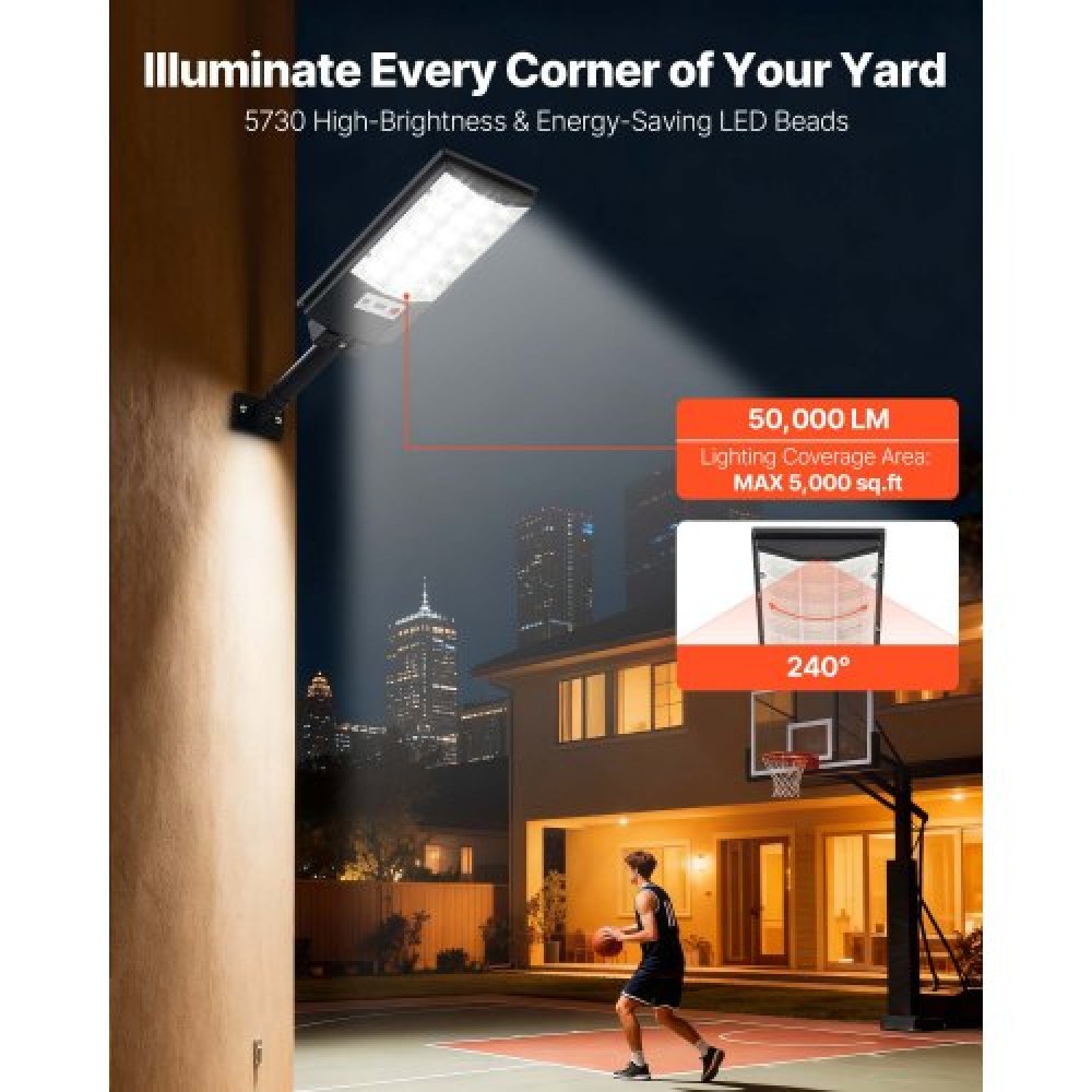 VEVOR 4 Pack 500W Solar Street Lights Outdoor, 50000LM, Commercial Parking Lot Lights Dusk to Dawn, LED Flood Security Lamp with Motion Sensor, IP65 Waterproof Outdoor Lighting, for Driveway Yard