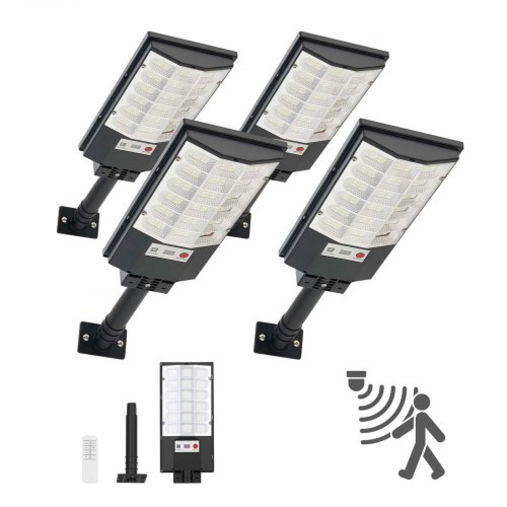 VEVOR 4 Pack 500W Solar Street Lights Outdoor, 50000LM, Commercial Parking Lot Lights Dusk to Dawn, LED Flood Security Lamp with Motion Sensor, IP65 Waterproof Outdoor Lighting, for Driveway Yard