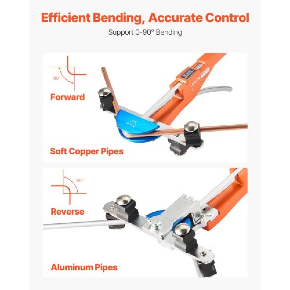 VEVOR Tubing Bender Kit, 6 mm έως 22 mm, Συμπαγής σωλήνας κάμψης με καστάνια, Εργαλείο κάμψης προς τα εμπρός/όπισθεν, με 7 έγχρωμες μήτρες από κράμα αλουμινίου, για επισκευή ψυκτικού κλιματιστικού HVAC χαλκού