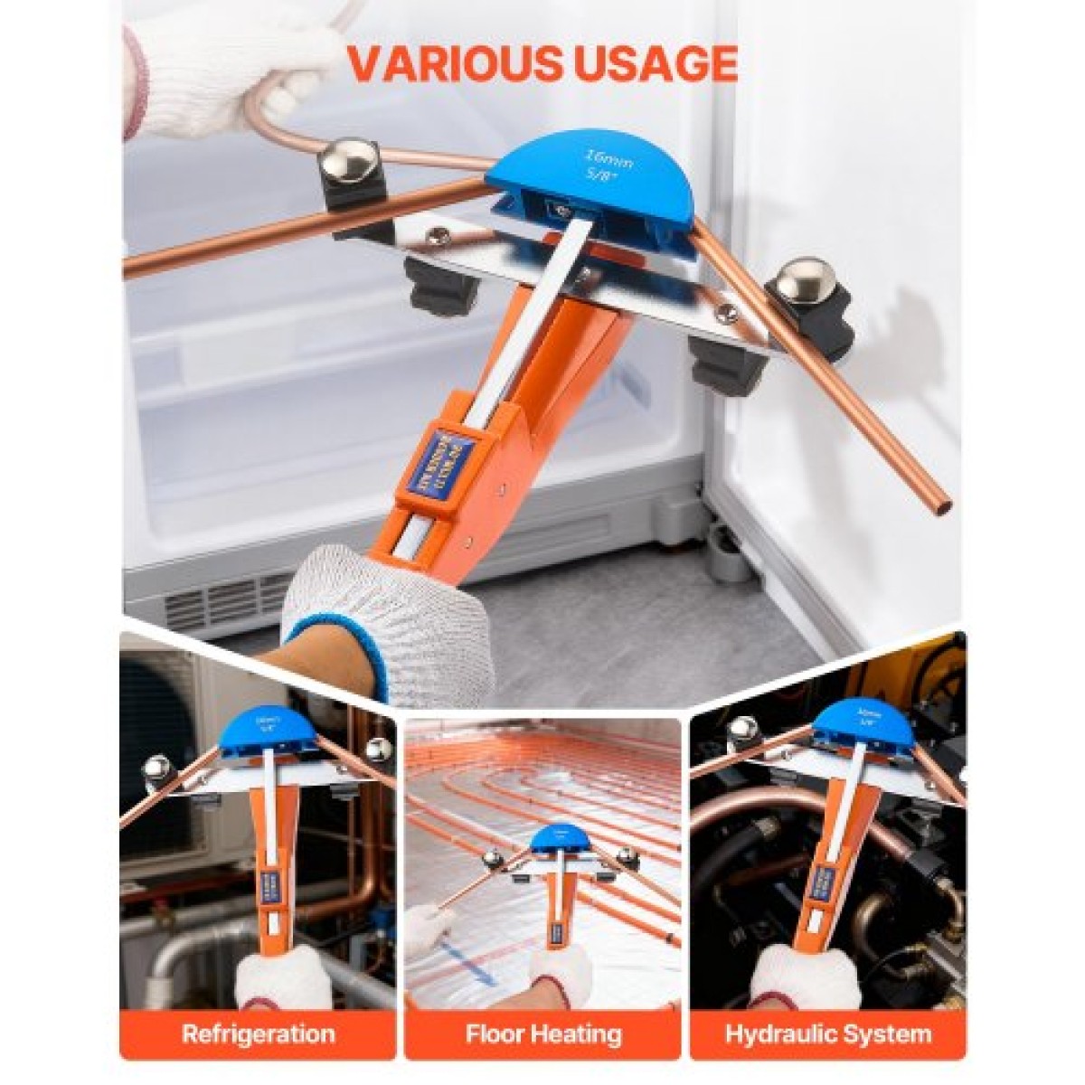 VEVOR Tubing Bender Kit, 6 mm έως 22 mm, Συμπαγής σωλήνας κάμψης με καστάνια, Εργαλείο κάμψης προς τα εμπρός/όπισθεν, με 7 έγχρωμες μήτρες από κράμα αλουμινίου, για επισκευή ψυκτικού κλιματιστικού HVAC χαλκού