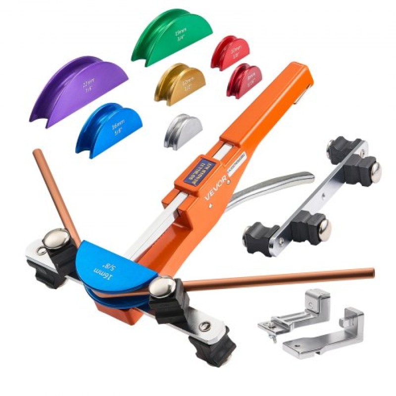 VEVOR Tubing Bender Kit, 6 mm έως 22 mm, Συμπαγής σωλήνας κάμψης με καστάνια, Εργαλείο κάμψης προς τα εμπρός/όπισθεν, με 7 έγχρωμες μήτρες από κράμα αλουμινίου, για επισκευή ψυκτικού κλιματιστικού HVAC χαλκού