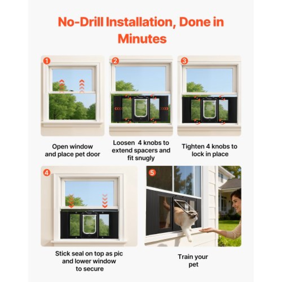 VEVOR Cat Door for Window, Ρυθμιζόμενη ώστε να προσαρμόζεται σε πλάτος παραθύρου 686-813 mm, 4 ασφαλείς λειτουργίες κλειδώματος, πλαίσιο αλουμινίου και γυαλί υψηλής διαφάνειας, μαγνητικό κλείσιμο, πόρτα κατοικίδιων ζώων γρήγορης προσαρμογής για γάτες, μαύ