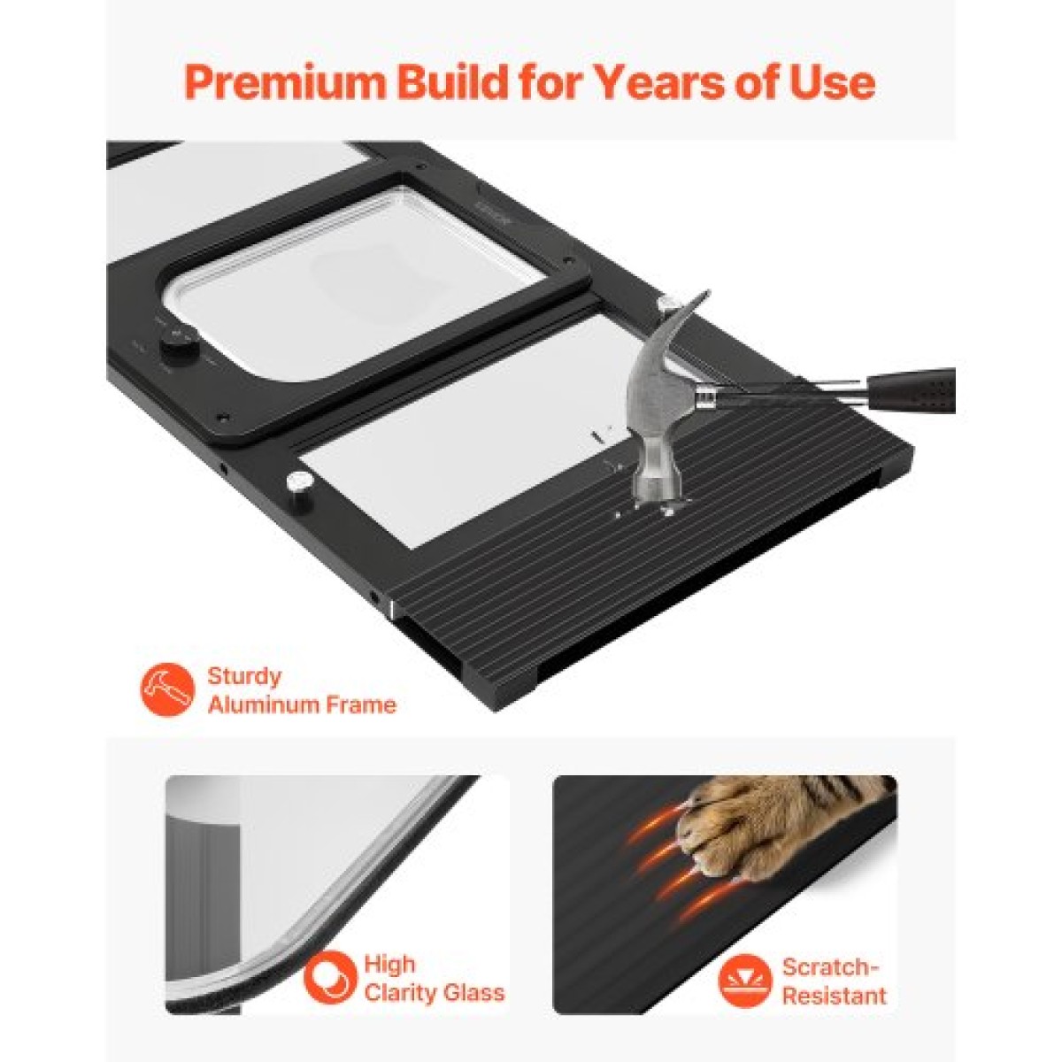 VEVOR Cat Door for Window, Ρυθμιζόμενη ώστε να προσαρμόζεται σε πλάτος παραθύρου 686-813 mm, 4 ασφαλείς λειτουργίες κλειδώματος, πλαίσιο αλουμινίου και γυαλί υψηλής διαφάνειας, μαγνητικό κλείσιμο, πόρτα κατοικίδιων ζώων γρήγορης προσαρμογής για γάτες, μαύ