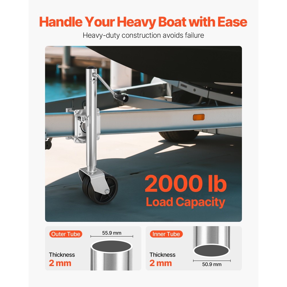 VEVOR Trailer Jack with Wheel, χωρητικότητα 907 kg, Heavy Duty Swivel Trailer Boat Jack with PP Dual Wheel & εργονομική λαβή, εμβέλεια ανύψωσης 381-685 mm, Κατάλληλο για RV, σκάφη και ρυμουλκούμενα Utility