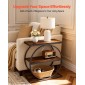 VEVOR End Table, Τραπεζάκι στενό 3 επιπέδων με ανοιχτά ράφια αποθήκευσης, κομοδίνο μοντέρνο κομοδίνο με στρογγυλό μεταλλικό σκελετό, Ξύλινος καναπές Τραπέζι καφέ για σαλόνι, υπνοδωμάτιο, γραφείο, ρουστίκ καφέ