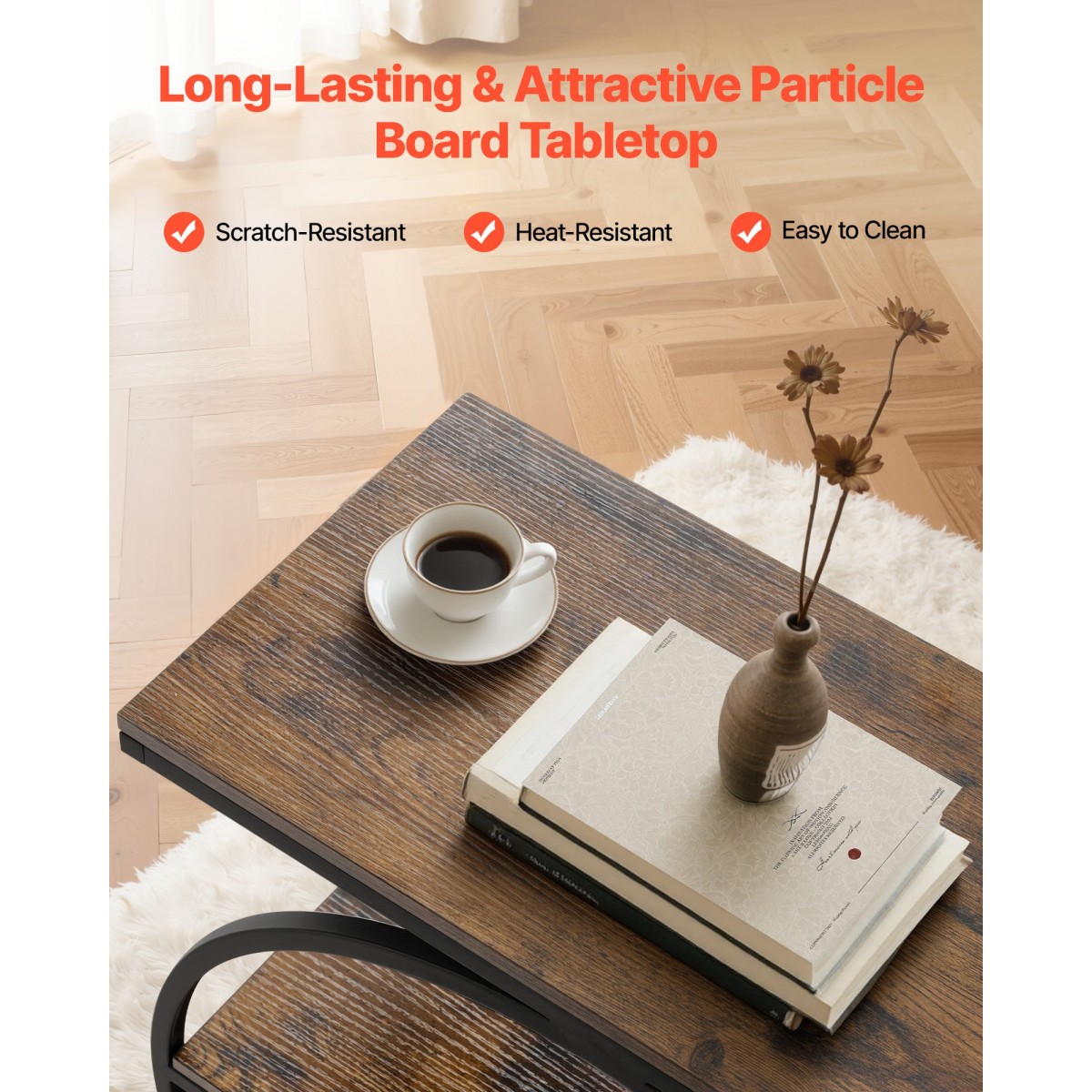 VEVOR End Table, Τραπεζάκι στενό 3 επιπέδων με ανοιχτά ράφια αποθήκευσης, κομοδίνο μοντέρνο κομοδίνο με στρογγυλό μεταλλικό σκελετό, Ξύλινος καναπές Τραπέζι καφέ για σαλόνι, υπνοδωμάτιο, γραφείο, ρουστίκ καφέ