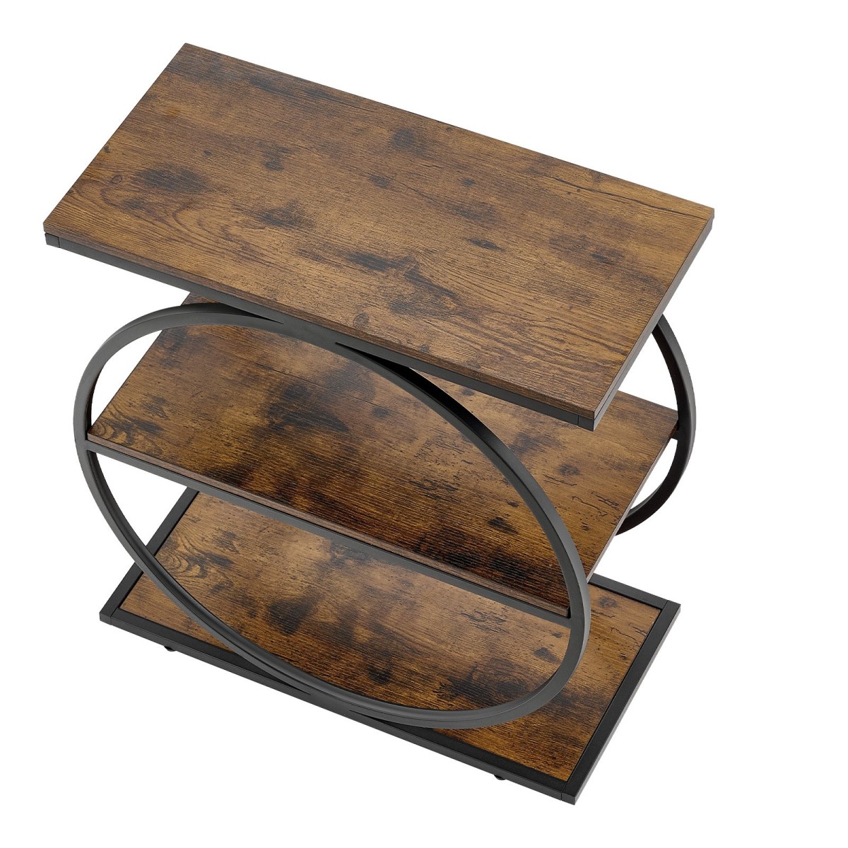 VEVOR End Table, Τραπεζάκι στενό 3 επιπέδων με ανοιχτά ράφια αποθήκευσης, κομοδίνο μοντέρνο κομοδίνο με στρογγυλό μεταλλικό σκελετό, Ξύλινος καναπές Τραπέζι καφέ για σαλόνι, υπνοδωμάτιο, γραφείο, ρουστίκ καφέ