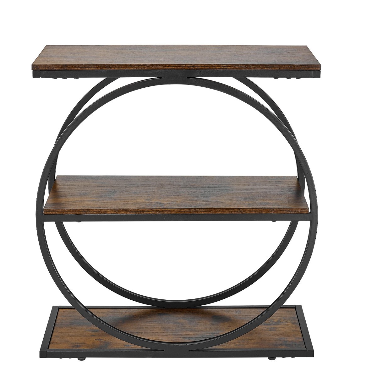VEVOR End Table, Τραπεζάκι στενό 3 επιπέδων με ανοιχτά ράφια αποθήκευσης, κομοδίνο μοντέρνο κομοδίνο με στρογγυλό μεταλλικό σκελετό, Ξύλινος καναπές Τραπέζι καφέ για σαλόνι, υπνοδωμάτιο, γραφείο, ρουστίκ καφέ