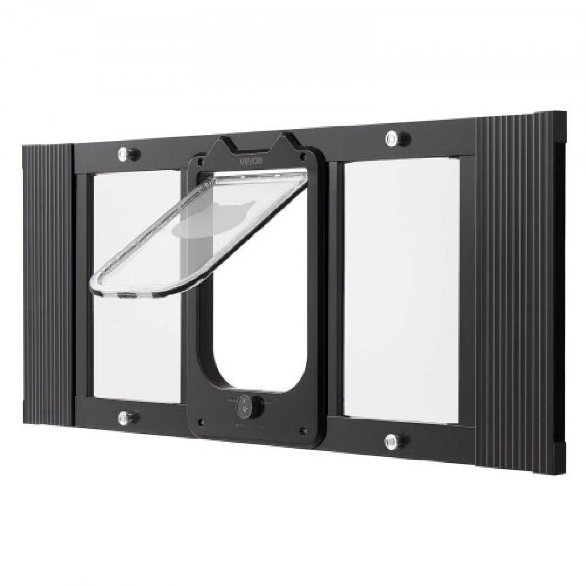 VEVOR Cat Door for Window, Ρυθμιζόμενη ώστε να ταιριάζει σε πλάτος παραθύρου 787-914 mm, 4 ασφαλείς λειτουργίες κλειδώματος, πλαίσιο αλουμινίου και γυαλί υψηλής διαφάνειας, μαγνητικό κλείσιμο, αδιάβροχη πόρτα κατοικίδιων ζώων για γάτες, Μαύρο