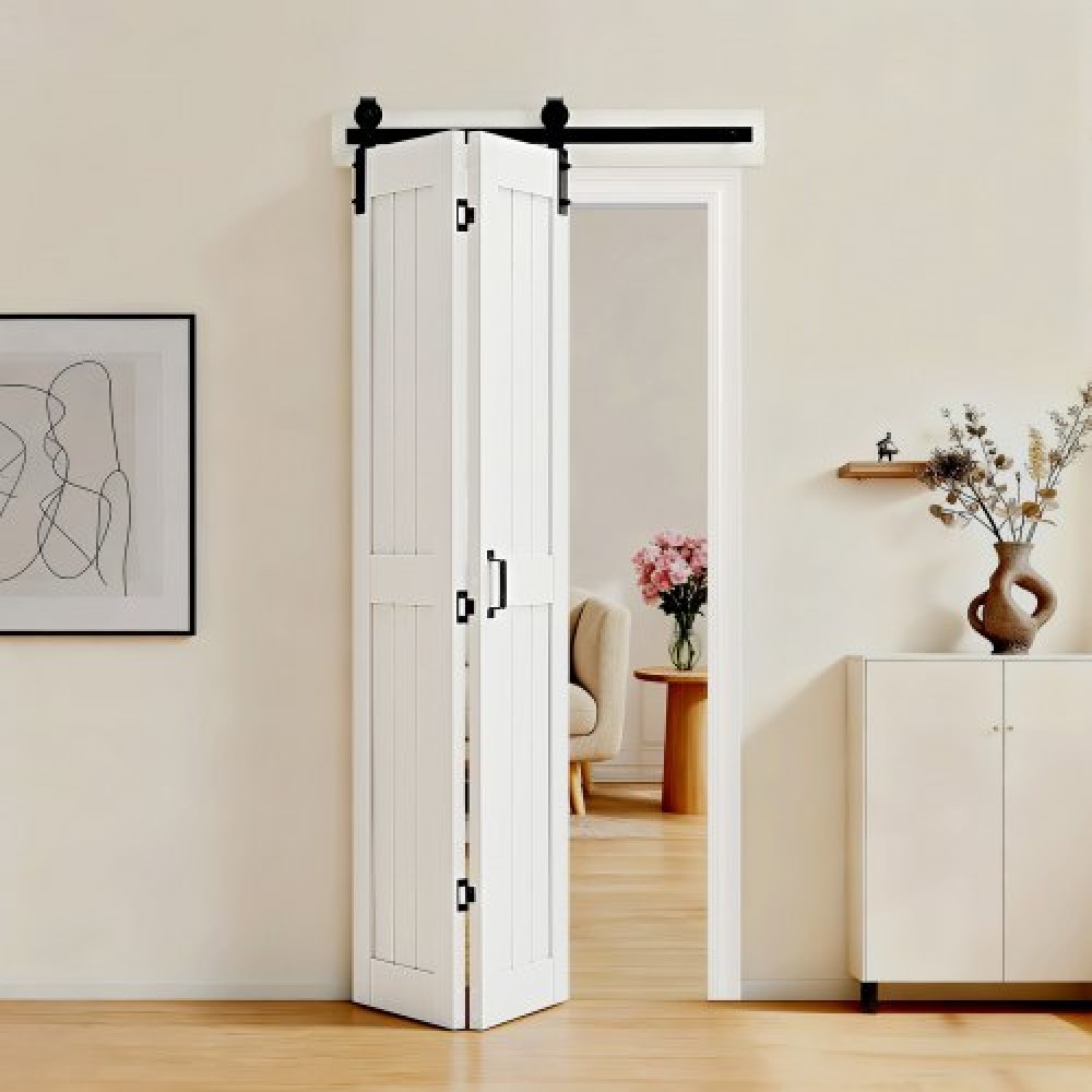 VEVOR Bifold Barn Door, 914 x 2134 mm, Διπλό MDF Συρόμενες πόρτες ντουλάπας, Περιλαμβάνεται κιτ υλικού, Σχεδίαση με πλαίσιο H-Space-Space, Ανάγκη συναρμολόγησης, για υπνοδωμάτιο, σαλόνι, ντουλάπα, διαχωριστικό δωματίου, λευκό