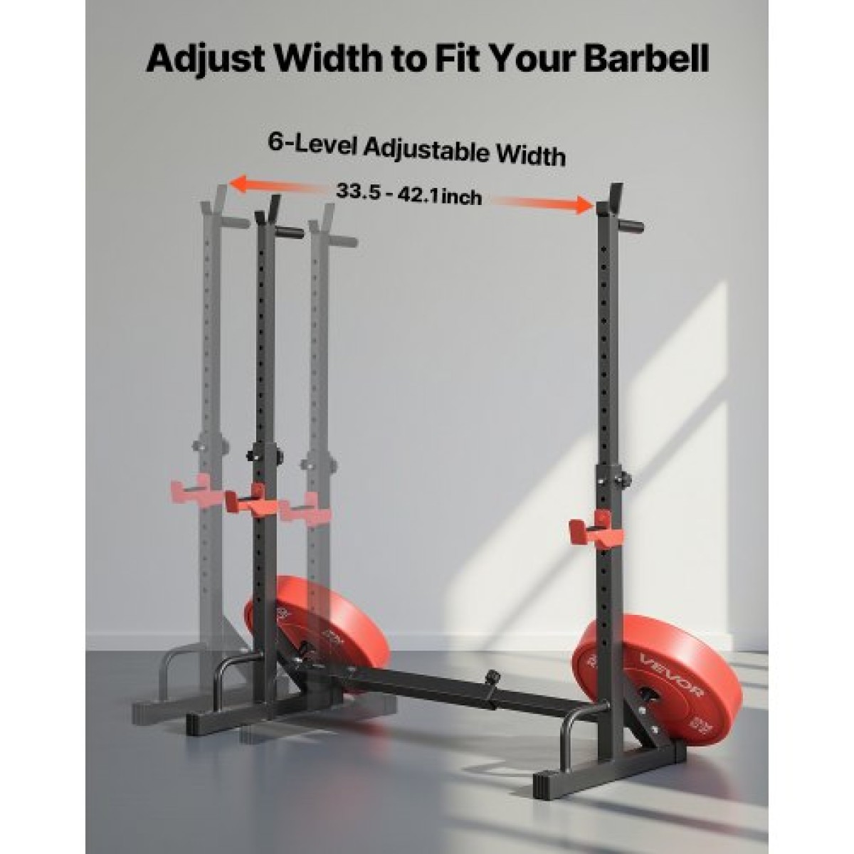 VEVOR Power Cage Squat Rack, Home Gym Power Rack με ρυθμιζόμενο ύψος και πλάτος, εξοπλισμός προπόνησης δύναμης με σχάρες αποθήκευσης Barbell & J-hooks για πρέσα πάγκου, squat, άρση βαρών