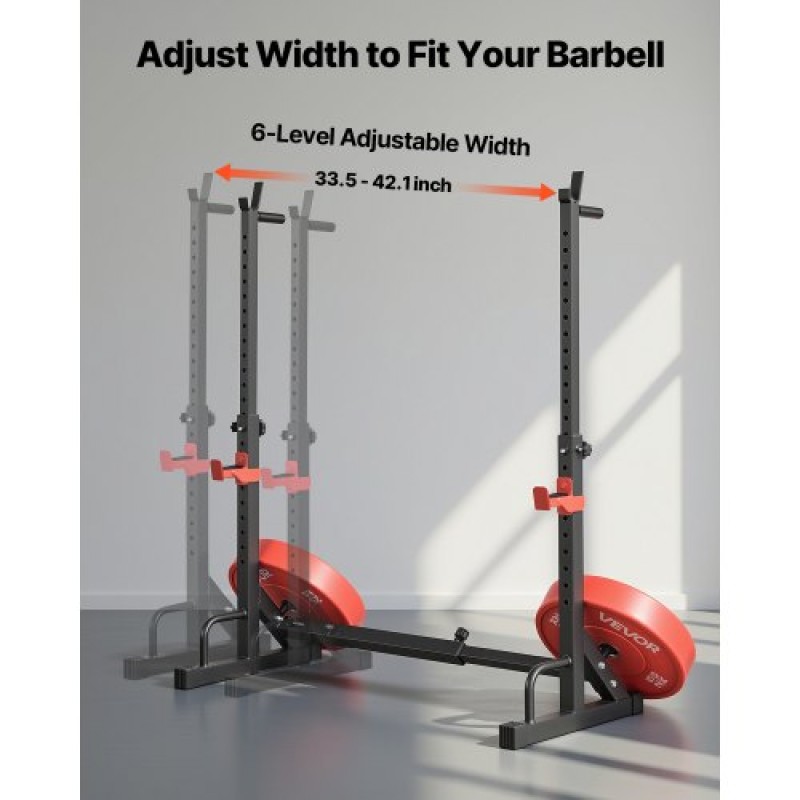 VEVOR Power Cage Squat Rack, Home Gym Power Rack με ρυθμιζόμενο ύψος και πλάτος, εξοπλισμός προπόνησης δύναμης με σχάρες αποθήκευσης Barbell & J-hooks για πρέσα πάγκου, squat, άρση βαρών