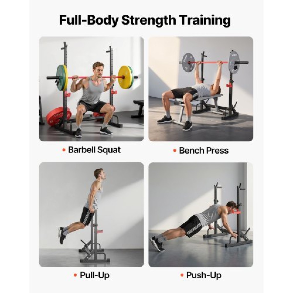 VEVOR Power Cage Squat Rack, Home Gym Power Rack με ρυθμιζόμενο ύψος και πλάτος, εξοπλισμός προπόνησης δύναμης με σχάρες αποθήκευσης Barbell & J-hooks για πρέσα πάγκου, squat, άρση βαρών