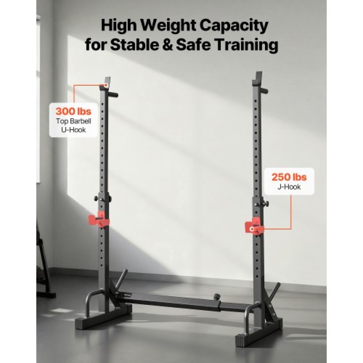 VEVOR Power Cage Squat Rack, Home Gym Power Rack με ρυθμιζόμενο ύψος και πλάτος, εξοπλισμός προπόνησης δύναμης με σχάρες αποθήκευσης Barbell & J-hooks για πρέσα πάγκου, squat, άρση βαρών