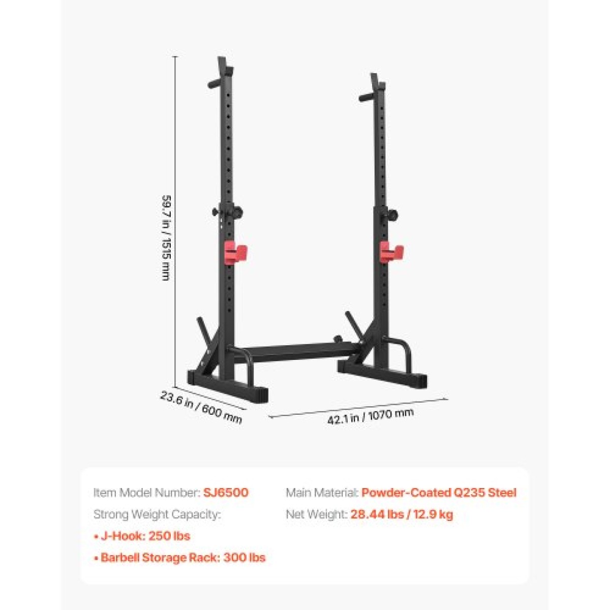 VEVOR Power Cage Squat Rack, Home Gym Power Rack με ρυθμιζόμενο ύψος και πλάτος, εξοπλισμός προπόνησης δύναμης με σχάρες αποθήκευσης Barbell & J-hooks για πρέσα πάγκου, squat, άρση βαρών