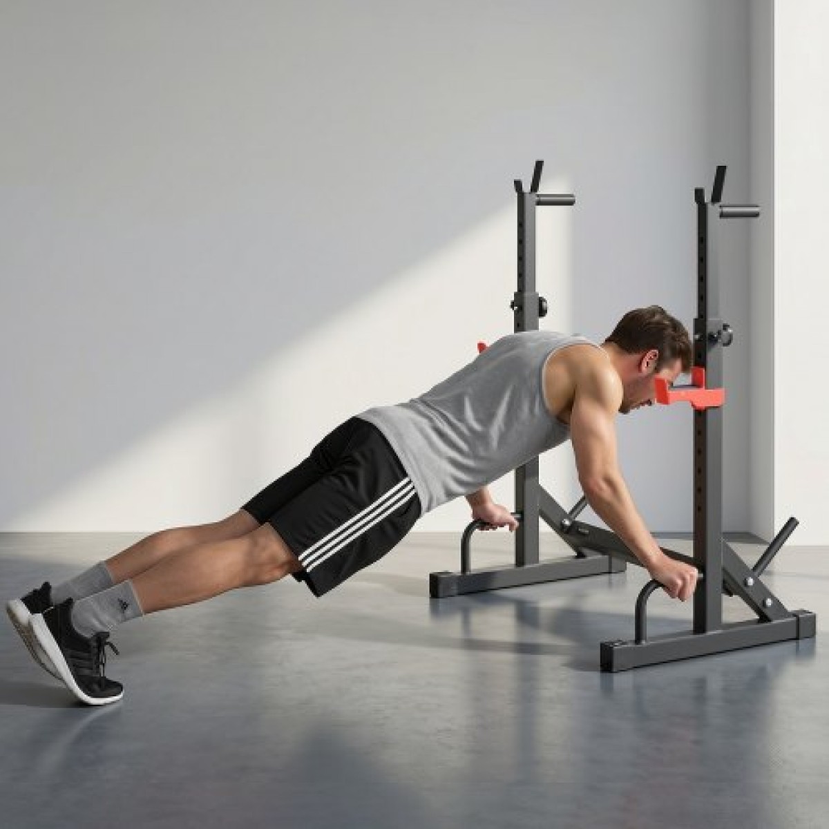 VEVOR Power Cage Squat Rack, Home Gym Power Rack με ρυθμιζόμενο ύψος και πλάτος, εξοπλισμός προπόνησης δύναμης με σχάρες αποθήκευσης Barbell & J-hooks για πρέσα πάγκου, squat, άρση βαρών