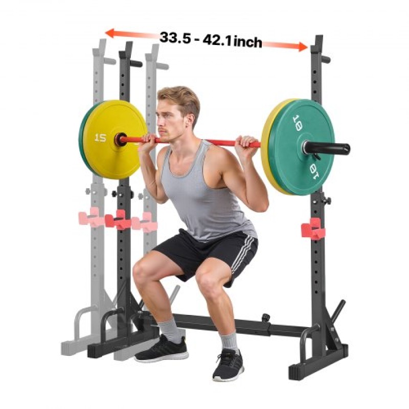 VEVOR Power Cage Squat Rack, Home Gym Power Rack με ρυθμιζόμενο ύψος και πλάτος, εξοπλισμός προπόνησης δύναμης με σχάρες αποθήκευσης Barbell & J-hooks για πρέσα πάγκου, squat, άρση βαρών