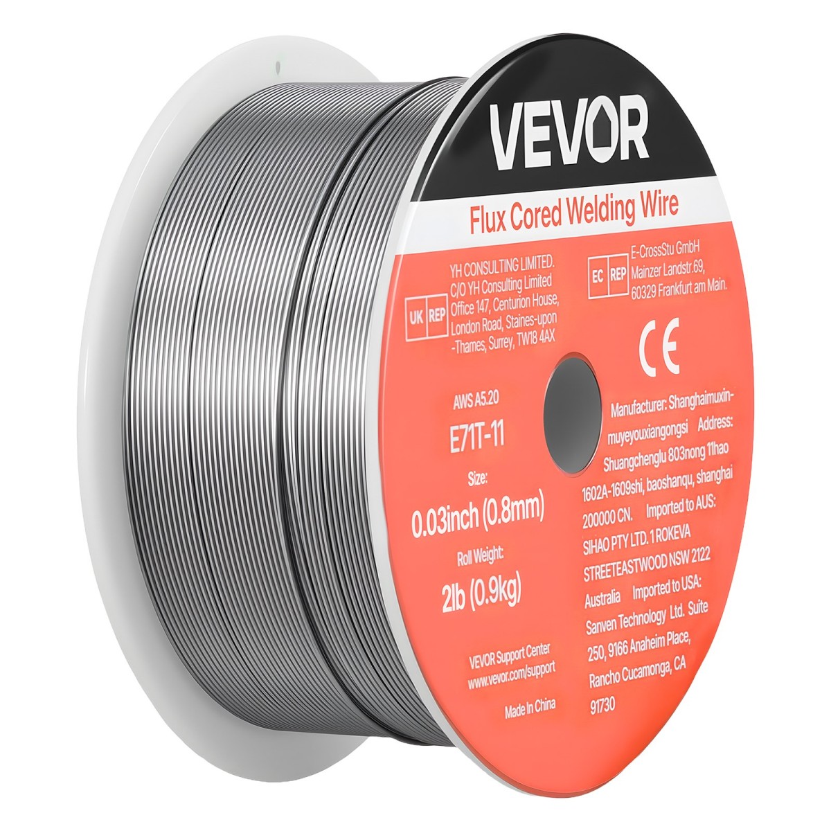 Σύρμα συγκόλλησης VEVOR Flux Core MIG, E71T-11 0,8mm 0,9kg, Σύρμα συγκόλλησης από ήπιο χάλυβα χωρίς αέριο με χαμηλό πιτσίλισμα για συγκόλληση τόξου σε όλες τις θέσεις, αυτο-θωρακισμένο για εξωτερική χρήση