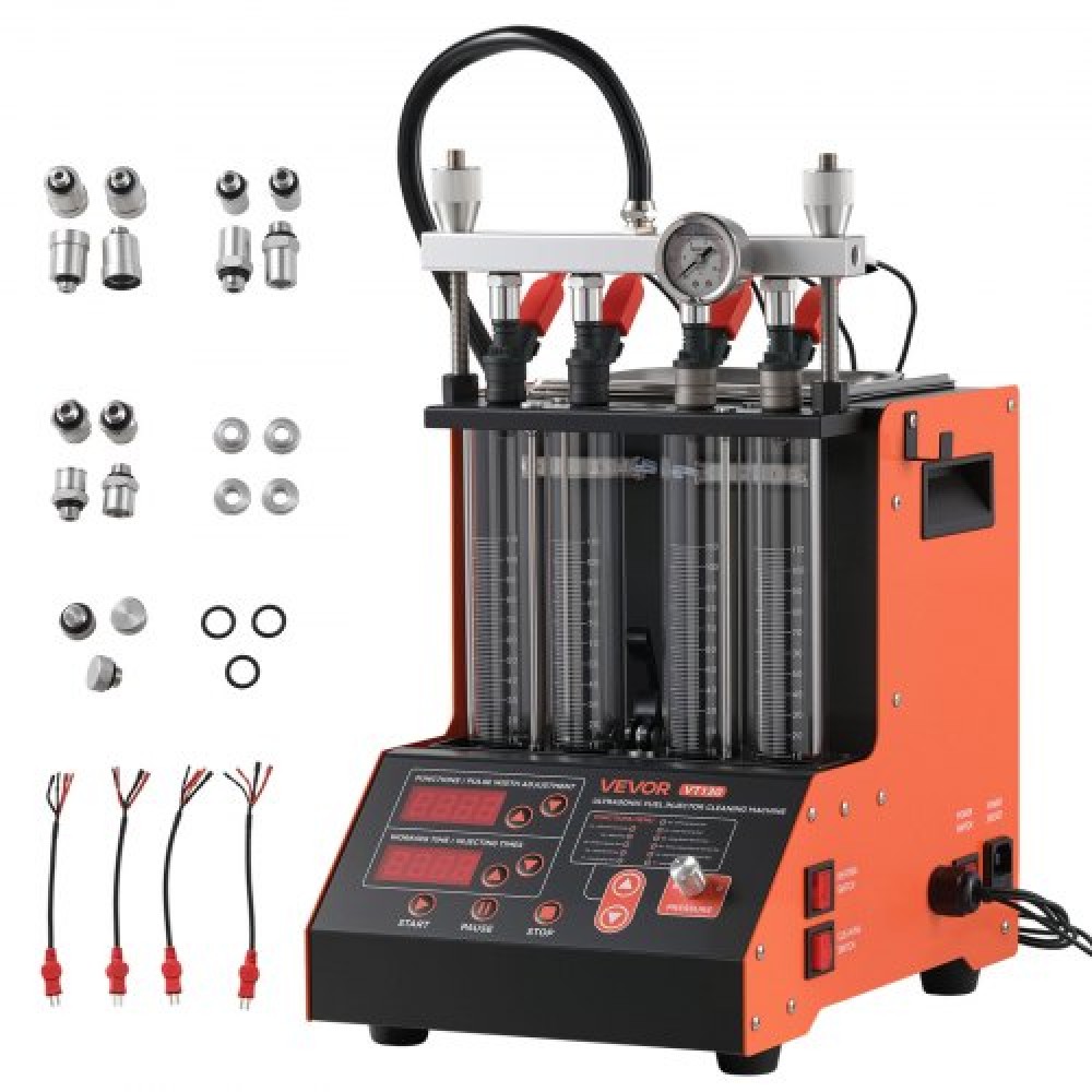 VEVOR Fuel Injector Cleaner Tester, 9 δοκιμαστικές λειτουργίες, 4-κύλινδρος 28kHz υπερηχητικό μηχάνημα καθαρισμού, μηχανή εγχυτήρα αυτοκινήτου με βαλβίδα αποστράγγισης και τάση λειτουργίας 12V για αυτοκίνητο και μοτοσικλέτα