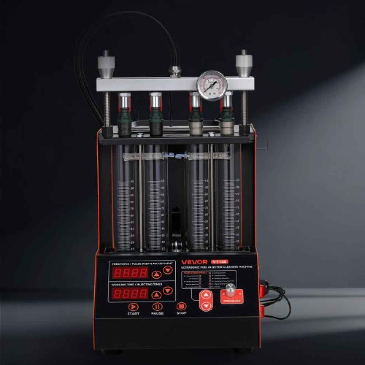 VEVOR Fuel Injector Cleaner Tester, 9 δοκιμαστικές λειτουργίες, 4-κύλινδρος 28kHz υπερηχητικό μηχάνημα καθαρισμού, μηχανή εγχυτήρα αυτοκινήτου με βαλβίδα αποστράγγισης και τάση λειτουργίας 12V για αυτοκίνητο και μοτοσικλέτα