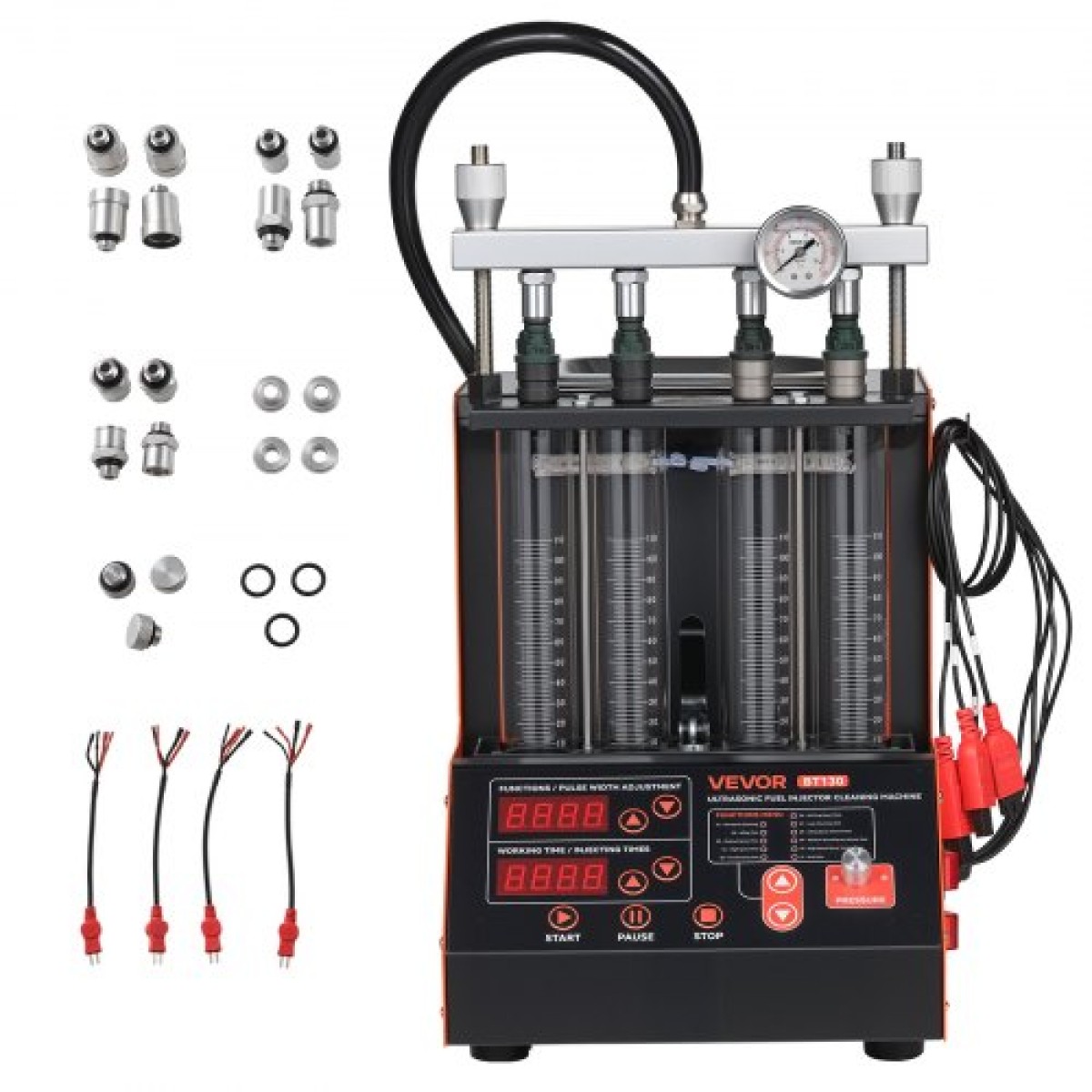 VEVOR Fuel Injector Cleaner Tester, 9 δοκιμαστικές λειτουργίες, 4-κύλινδρος 28kHz υπερηχητικό μηχάνημα καθαρισμού, μηχανή εγχυτήρα αυτοκινήτου με βαλβίδα αποστράγγισης και τάση λειτουργίας 12V για αυτοκίνητο και μοτοσικλέτα
