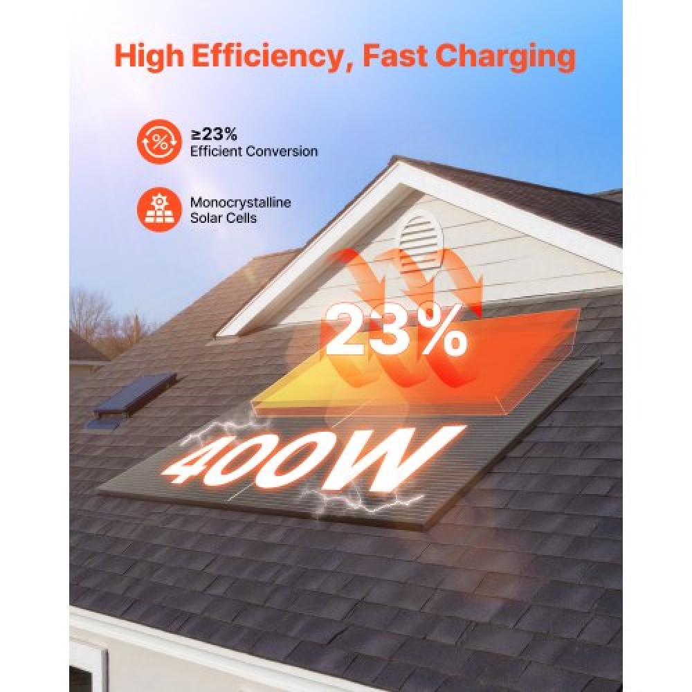 VEVOR 2PCS 400W Monocrystalline Solar Panels, 23% High-Efficiency Mono PV Module with Stable MC4 Output & Aluminum Frame, IP65 Waterproof Solar Panel for Car Boat RV Flat Rooftop Off-Grid Applications