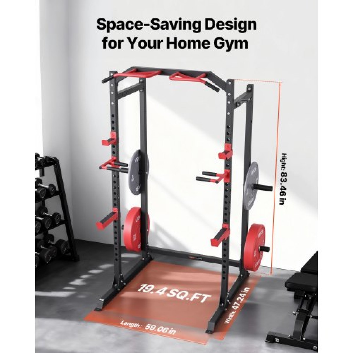 VEVOR Power Cage Power Rack, Πολυλειτουργικό Barbell Squat Rack με ρυθμιζόμενο ύψος, Home Gym Strength Training Training Εξοπλισμός προπόνησης με J-Hoks & περισσότερο εξάρτημα γυμναστικής για πάγκο τύπου Pull-Up Dips