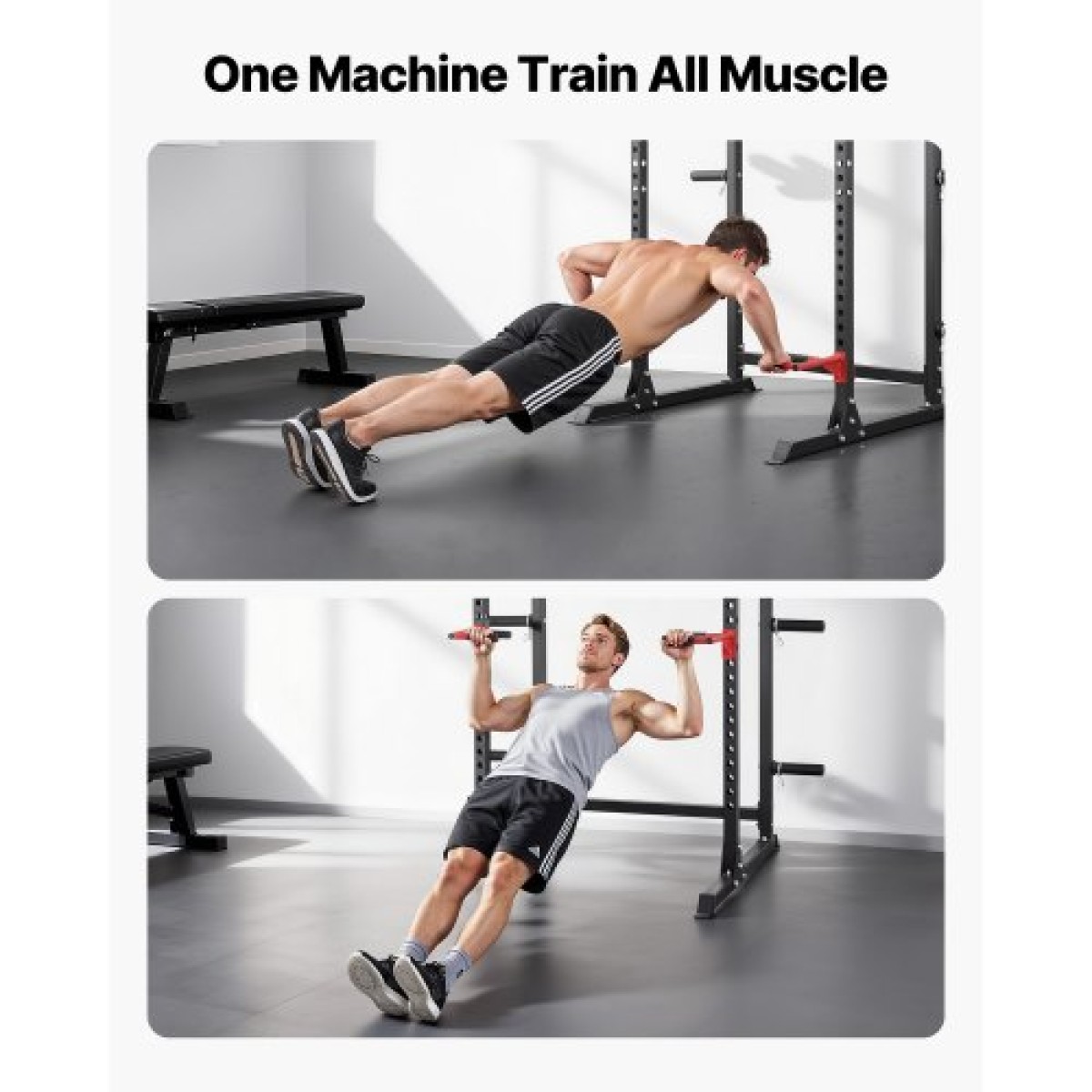 VEVOR Power Cage Power Rack, Πολυλειτουργικό Barbell Squat Rack με ρυθμιζόμενο ύψος, Home Gym Strength Training Training Εξοπλισμός προπόνησης με J-Hoks & περισσότερο εξάρτημα γυμναστικής για πάγκο τύπου Pull-Up Dips