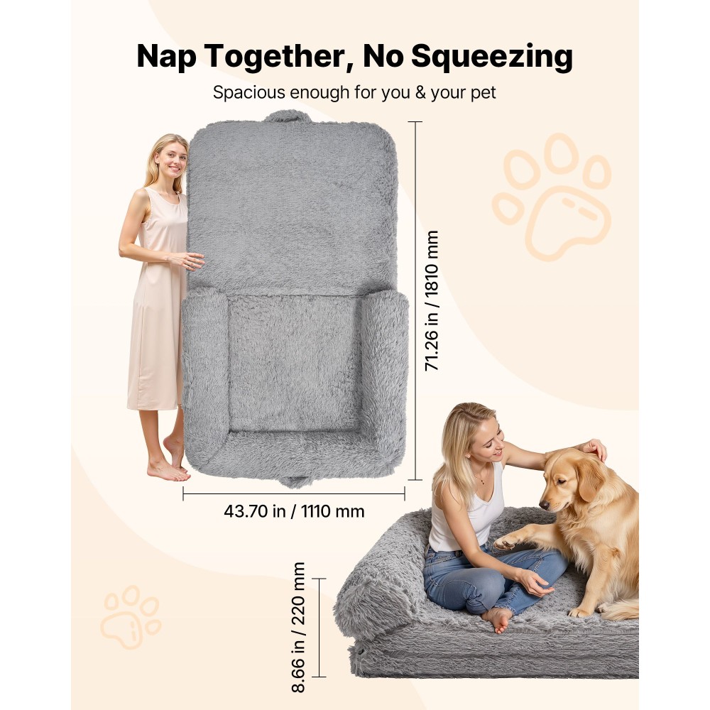 VEVOR Human Dog Bed, 1810 x 1110 x 240 mm Orthopedic Memory Foam Κρεβάτι σκύλου ανθρώπινου μεγέθους, Κρεβάτια για κατοικίδια Humans με πλαϊνή τσέπη, λαβή και φερμουάρ, αφαιρούμενα κρεβάτια σκύλων που πλένονται στο πλυντήριο για ανθρώπους, σκούρο γκρι