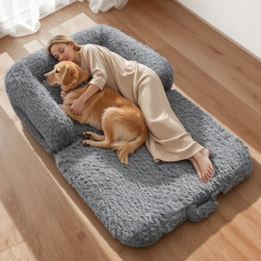 VEVOR Human Dog Bed, 1810 x 1110 x 240 mm Orthopedic Memory Foam Κρεβάτι σκύλου ανθρώπινου μεγέθους, Κρεβάτια για κατοικίδια Humans με πλαϊνή τσέπη, λαβή και φερμουάρ, αφαιρούμενα κρεβάτια σκύλων που πλένονται στο πλυντήριο για ανθρώπους, σκούρο γκρι
