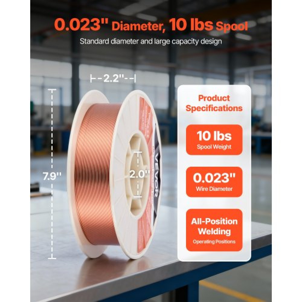 Σύρμα συγκόλλησης VEVOR Solid MIG, ER70S-6 0,6mm 4,5kg, Σύρμα συγκόλλησης από ήπιο χάλυβα χαμηλής πιτσιλίσματος με υψηλούς αποοξειδωτές για συγκόλληση με θωράκιση αερίου σε όλες τις θέσεις