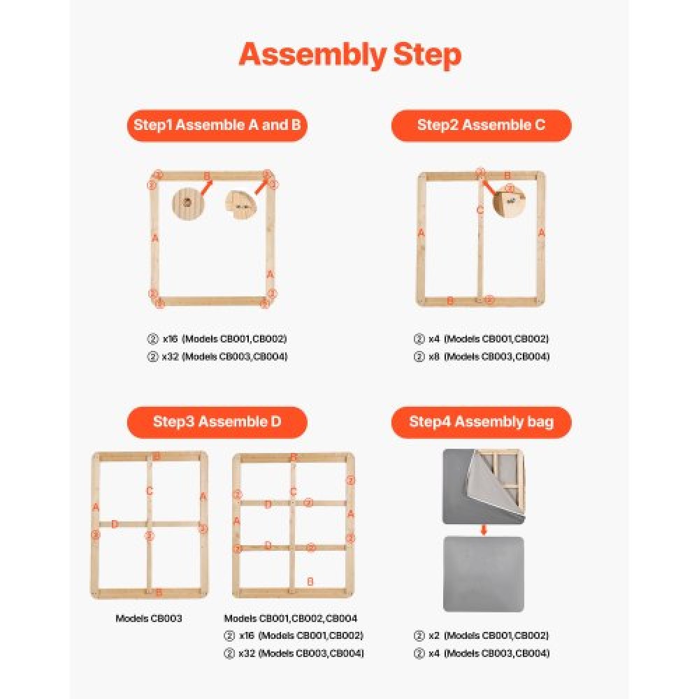 VEVOR Queen Size Bunkie Board, 1.5 in Bed Board Slats with 200D Oxford Cloth, Wooden Mattress Support for Queen Size Bed, Easy Assembly Support under Mattress, 4 Piece, Gray