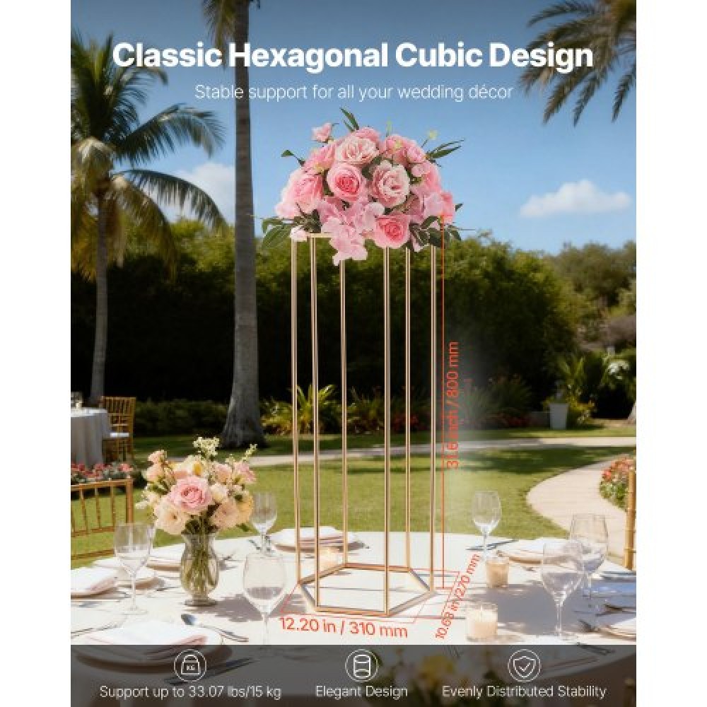 VEVOR Wedding Flower Stand, 10PCS 31,5 ιντσών Stand λουλουδιών, Floral stands with Acrylic Laminate, Hexagonal Cubic Floral Display Rack for Wedding, Party, Birthday, Home, French Gold Stand
