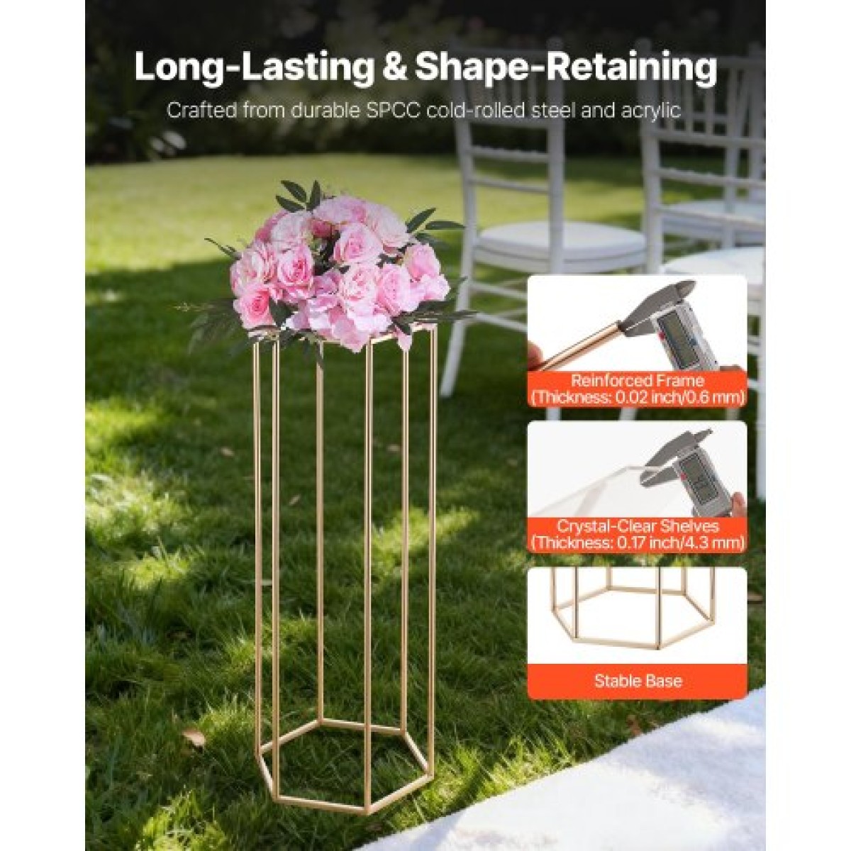 VEVOR Wedding Flower Stand, 10PCS 31,5 ιντσών Stand λουλουδιών, Floral stands with Acrylic Laminate, Hexagonal Cubic Floral Display Rack for Wedding, Party, Birthday, Home, French Gold Stand