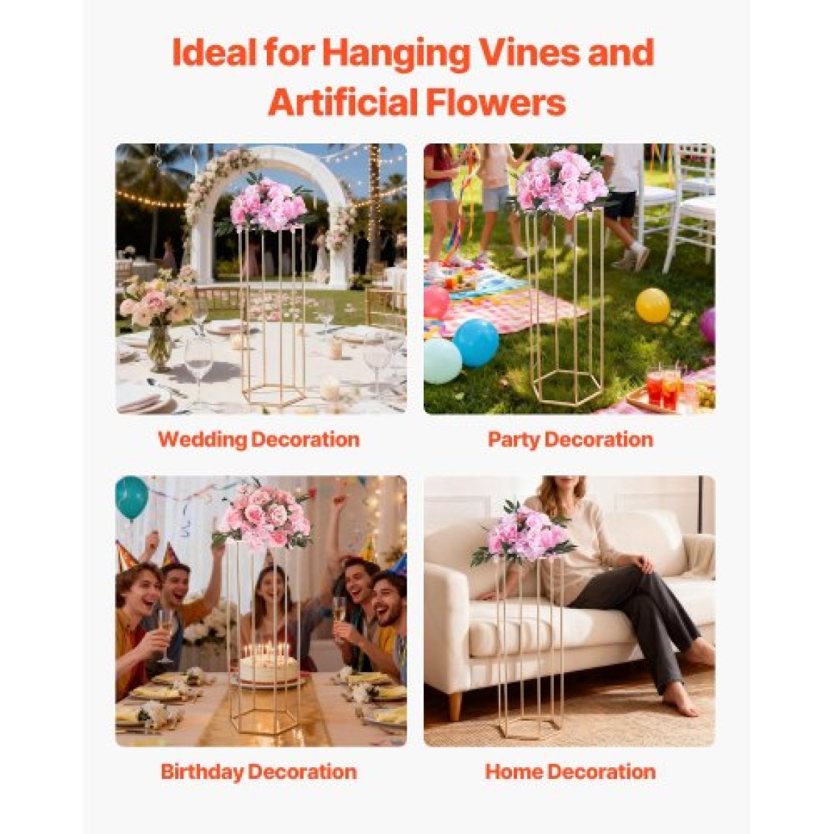 VEVOR Wedding Flower Stand, 10PCS 31,5 ιντσών Stand λουλουδιών, Floral stands with Acrylic Laminate, Hexagonal Cubic Floral Display Rack for Wedding, Party, Birthday, Home, French Gold Stand