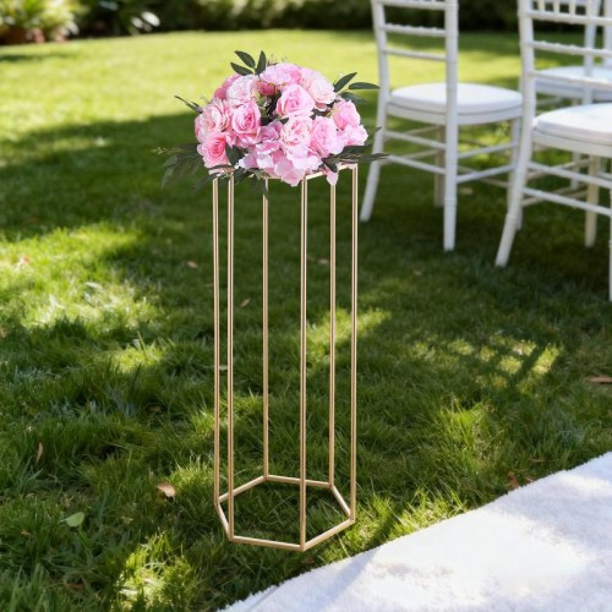 VEVOR Wedding Flower Stand, 10PCS 31,5 ιντσών Stand λουλουδιών, Floral stands with Acrylic Laminate, Hexagonal Cubic Floral Display Rack for Wedding, Party, Birthday, Home, French Gold Stand