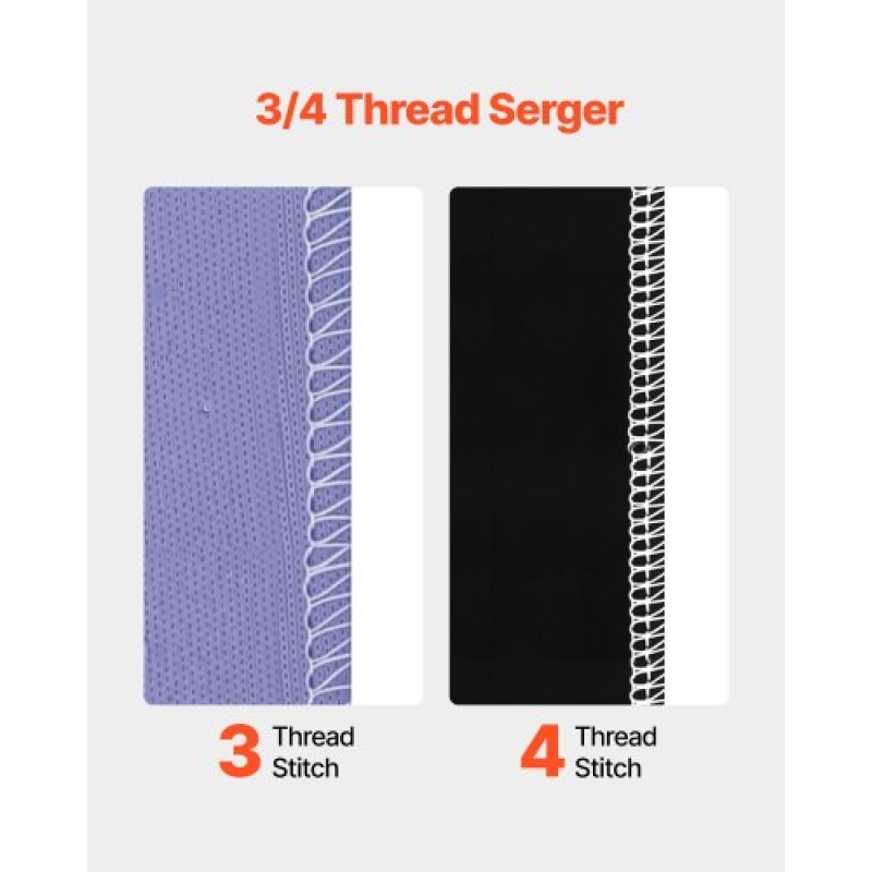 Ραπτομηχανή VEVOR Serger Overlock, 1250 βελονιές ανά λεπτό, ικανότητα 3 και 4 κλωστών, με φως LED και ισχυρά πόδια αναρρόφησης, ραπτομηχανή βαρέως τύπου μεταλλικό σκελετό για διάφορα υφάσματα, λευκό