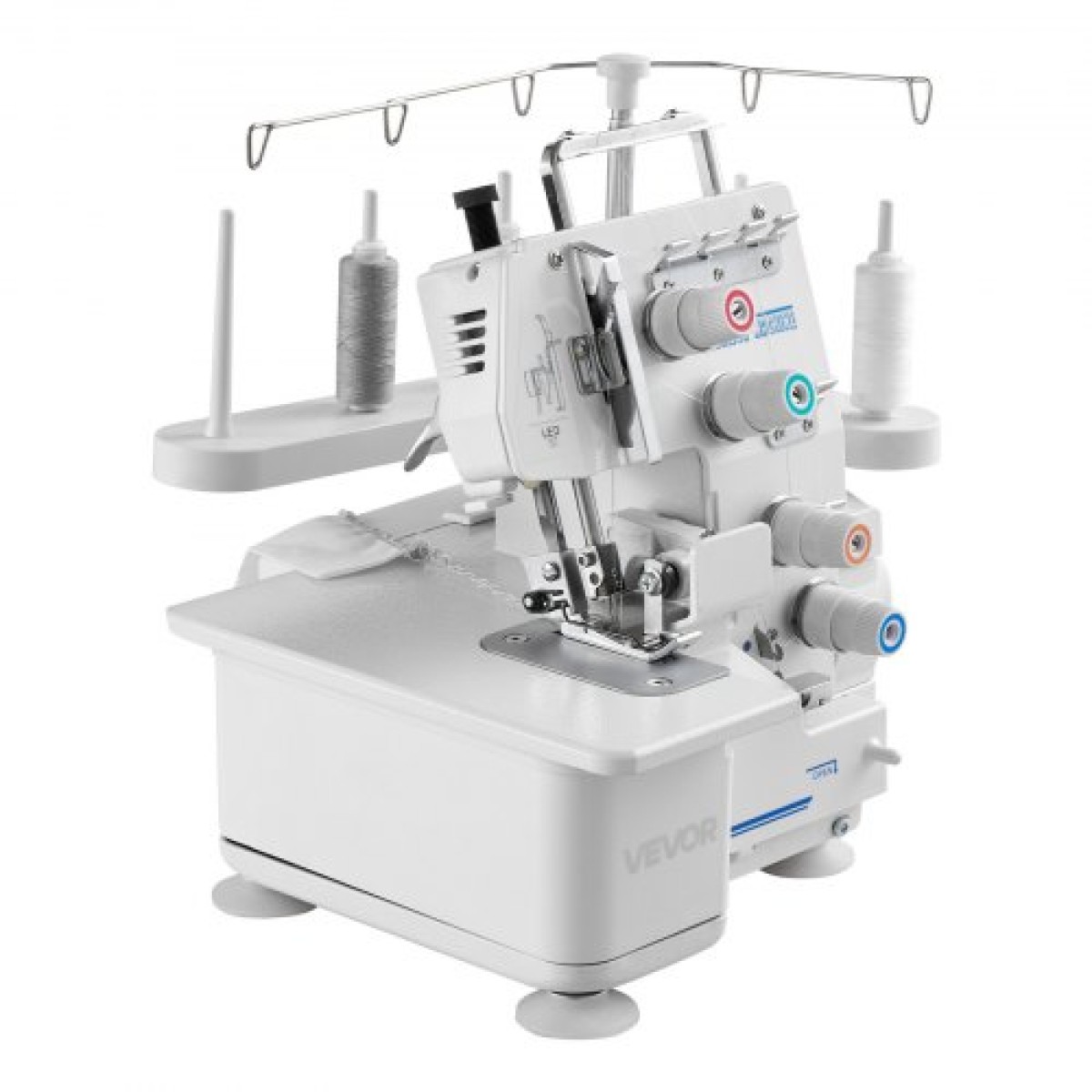 Ραπτομηχανή VEVOR Serger Overlock, 1250 βελονιές ανά λεπτό, ικανότητα 3 και 4 κλωστών, με φως LED και ισχυρά πόδια αναρρόφησης, ραπτομηχανή βαρέως τύπου μεταλλικό σκελετό για διάφορα υφάσματα, λευκό