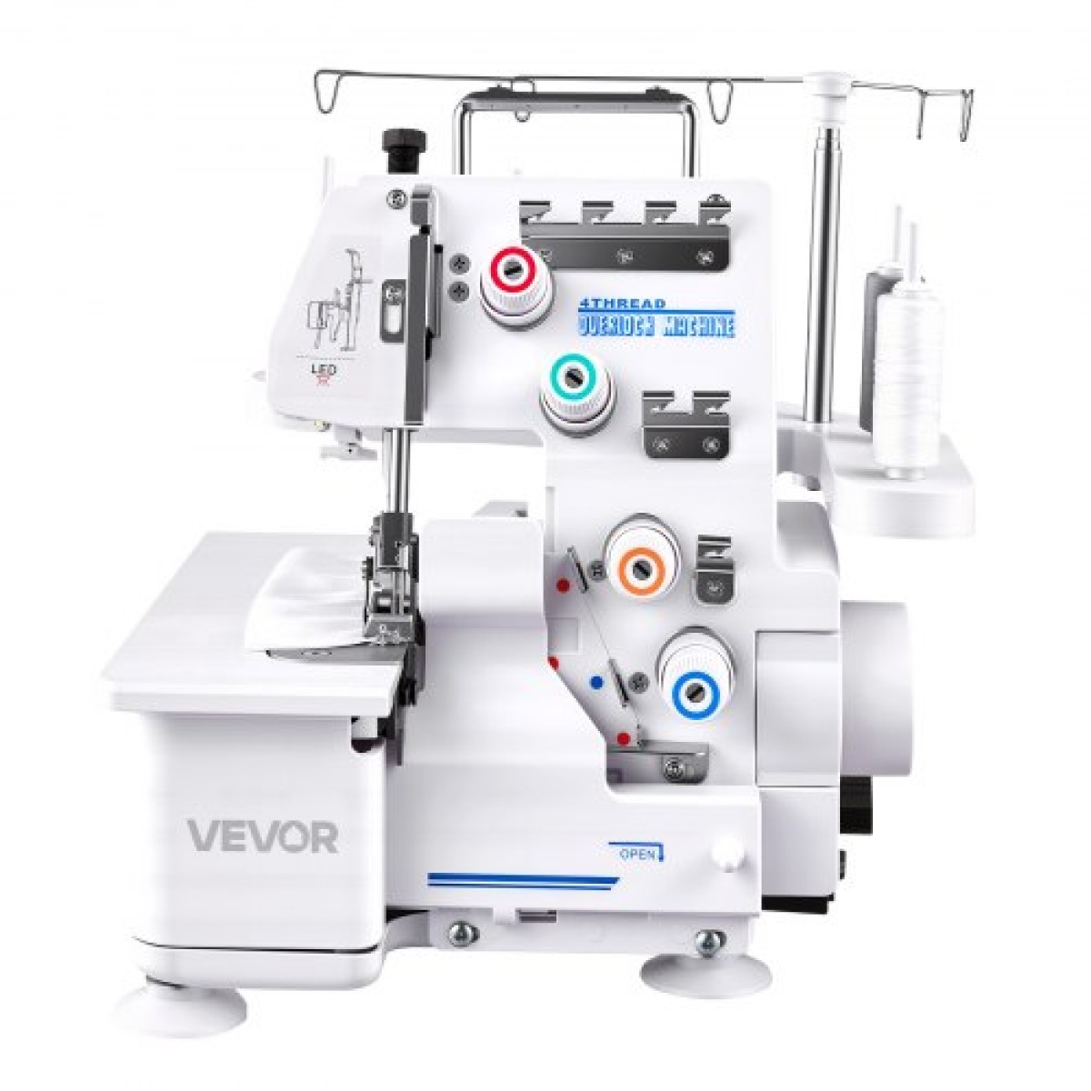 Ραπτομηχανή VEVOR Serger Overlock, 1250 βελονιές ανά λεπτό, ικανότητα 3 και 4 κλωστών, με φως LED και ισχυρά πόδια αναρρόφησης, ραπτομηχανή βαρέως τύπου μεταλλικό σκελετό για διάφορα υφάσματα, λευκό
