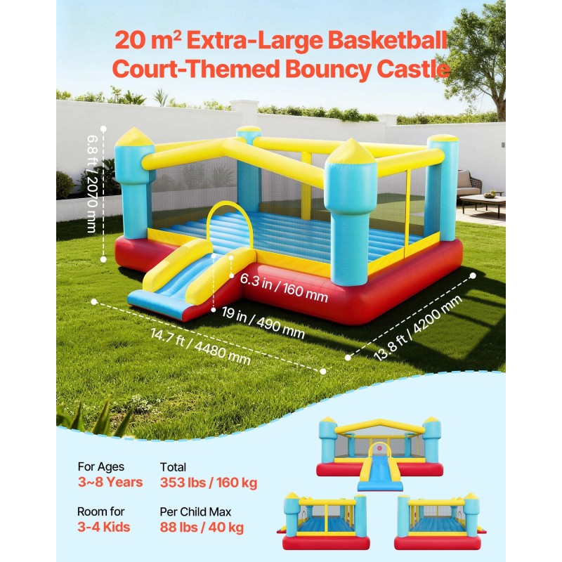 Φουσκωτό σπίτι αναπήδησης VEVOR, 14,7 x 13,8 x 6,8 πόδια Jumping Bouncy Castle, Φουσκωτό άλτης για παιδιά με τσουλήθρα, στεφάνι μπάσκετ, στόχος παιχνιδιού & περιοχή άλματος, Jumpings House 3-4 παιδιά (ηλικίες 3-8 ετών)