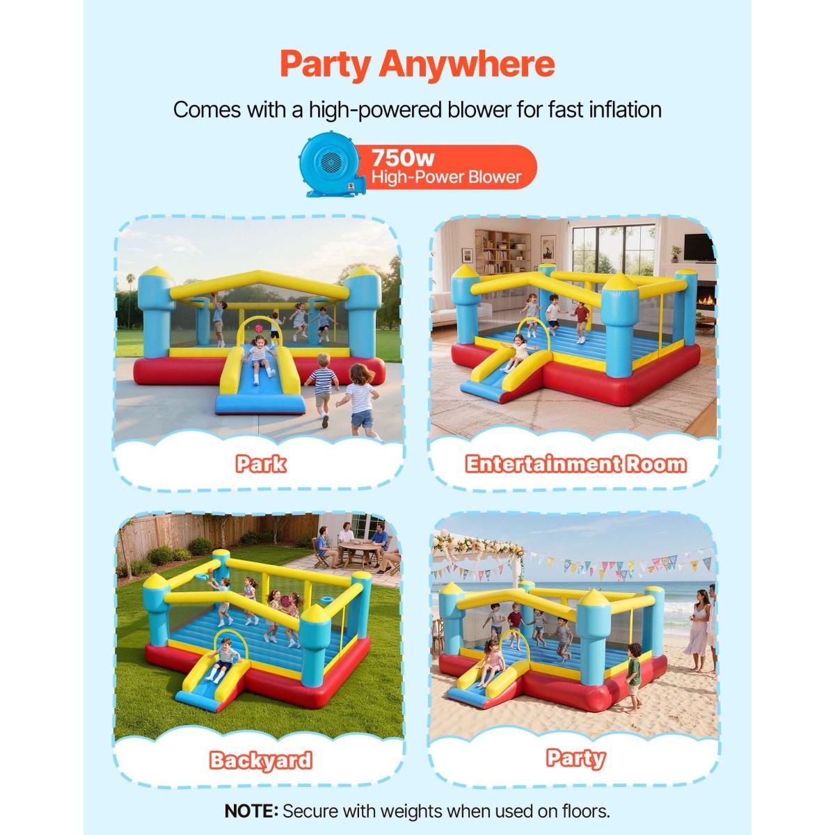 Φουσκωτό σπίτι αναπήδησης VEVOR, 14,7 x 13,8 x 6,8 πόδια Jumping Bouncy Castle, Φουσκωτό άλτης για παιδιά με τσουλήθρα, στεφάνι μπάσκετ, στόχος παιχνιδιού & περιοχή άλματος, Jumpings House 3-4 παιδιά (ηλικίες 3-8 ετών)
