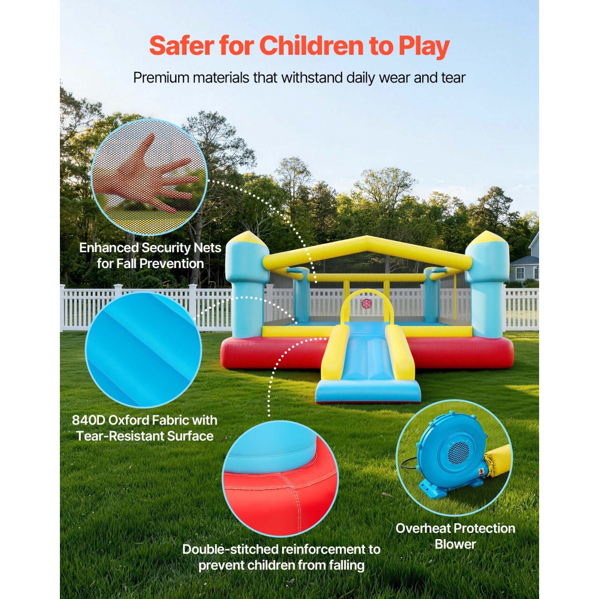 Φουσκωτό σπίτι αναπήδησης VEVOR, 14,7 x 13,8 x 6,8 πόδια Jumping Bouncy Castle, Φουσκωτό άλτης για παιδιά με τσουλήθρα, στεφάνι μπάσκετ, στόχος παιχνιδιού & περιοχή άλματος, Jumpings House 3-4 παιδιά (ηλικίες 3-8 ετών)