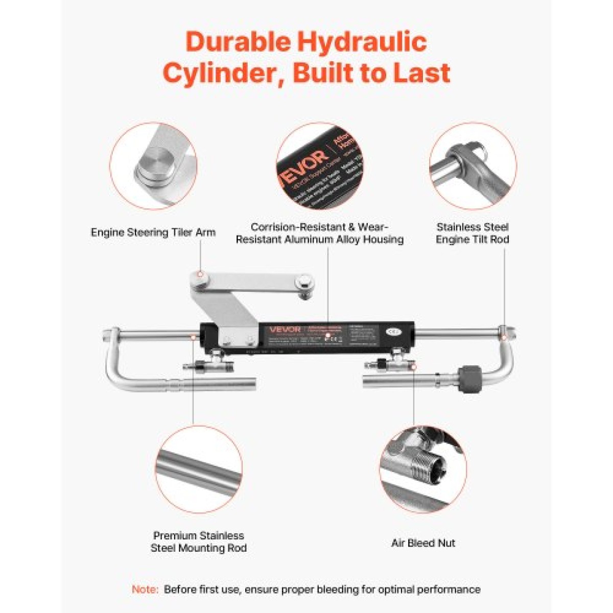 VEVOR Hydraulic Steering Kit, 70kW (90 HP), Marine Boat Hydraulic Steering System, με αντλία πηδαλίου 6,9 MPa/1000 psi, κύλινδρο κλειδώματος διπλής κατεύθυνσης και σωλήνες υψηλής αντοχής 6 m, για χρήση σε έναν σταθμό, χρήση ενός κινητήρα