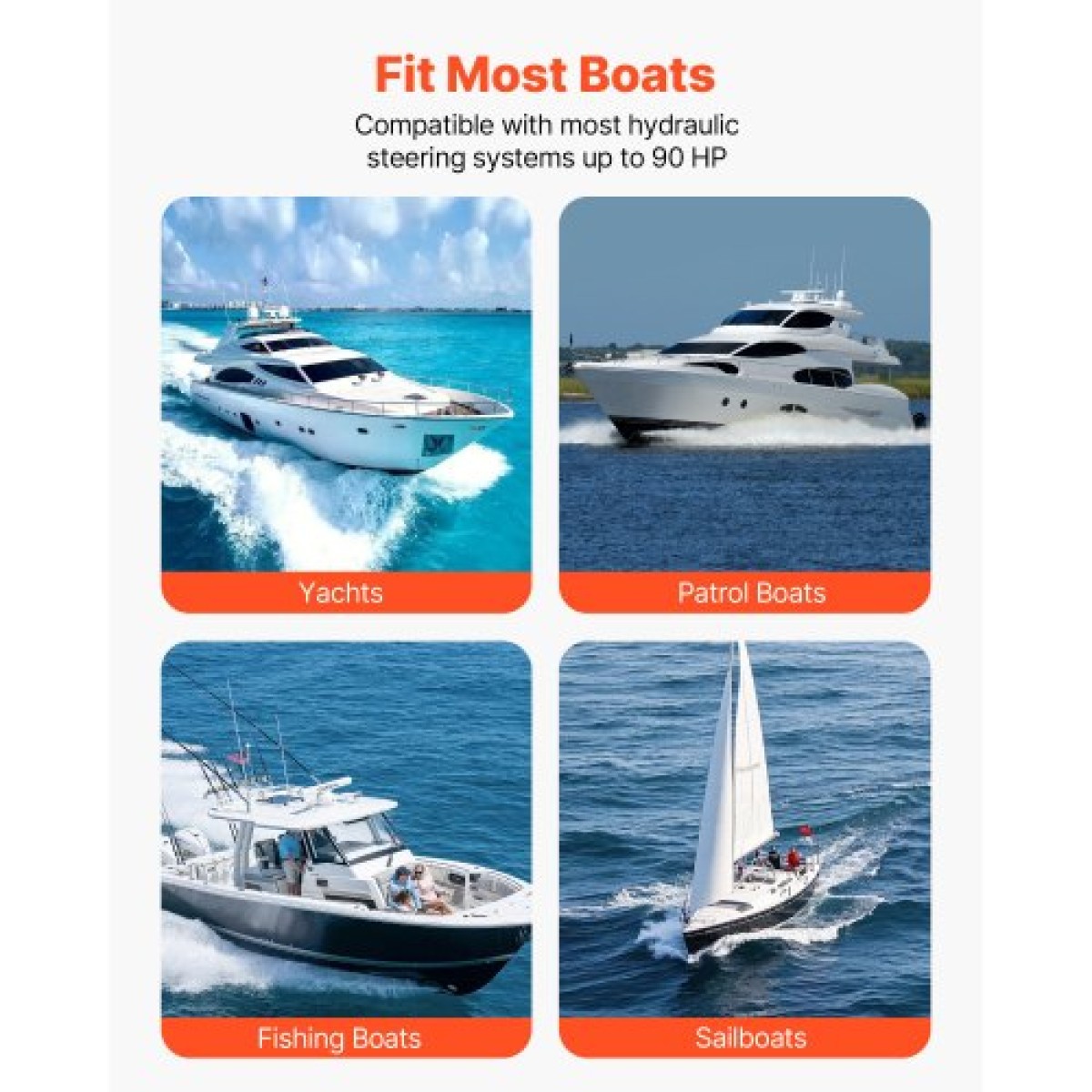 VEVOR Hydraulic Steering Kit, 70kW (90 HP), Marine Boat Hydraulic Steering System, με αντλία πηδαλίου 6,9 MPa/1000 psi, κύλινδρο κλειδώματος διπλής κατεύθυνσης και σωλήνες υψηλής αντοχής 6 m, για χρήση σε έναν σταθμό, χρήση ενός κινητήρα